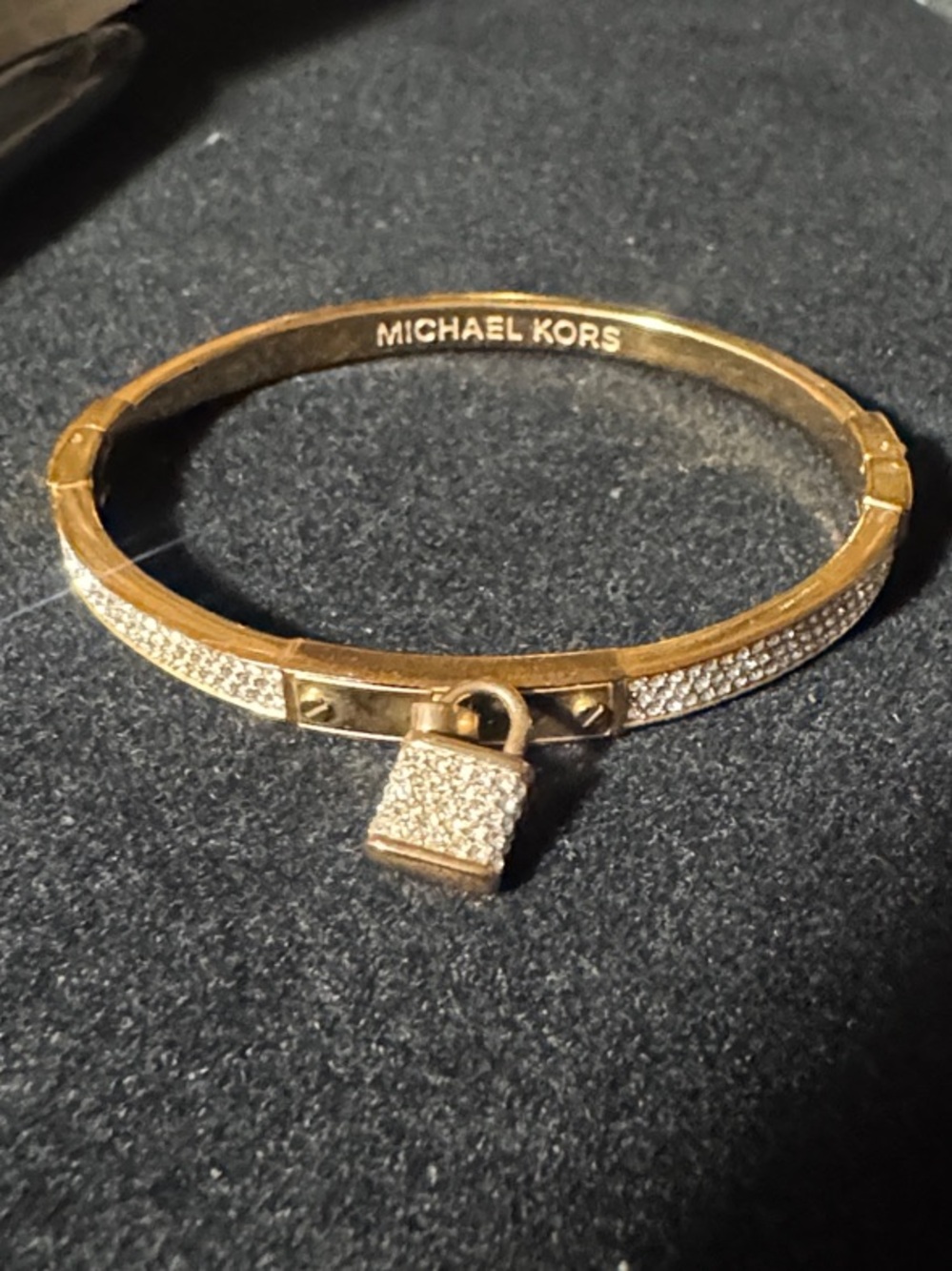 Michael Kors Gold Crystal Padlock Bangle Bracelet